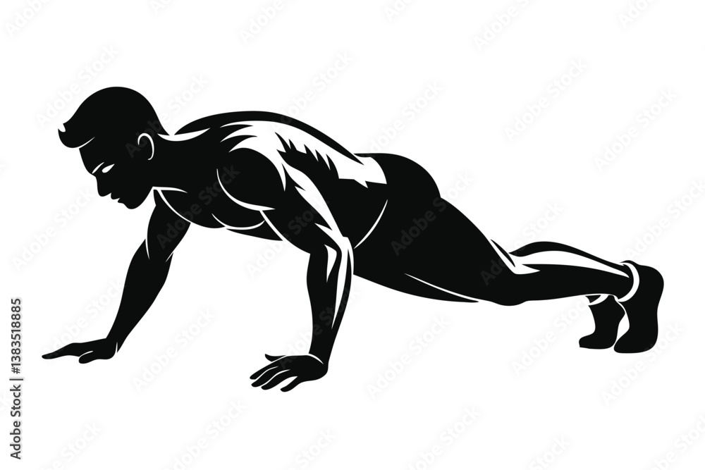 Silhouette of Muscular Man in Push Up Position Silhouette of Muscular Man in Push Up Position