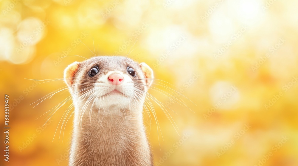 Cute ferret with curious expression on autumn background Cute ferret with curious expression on autumn background