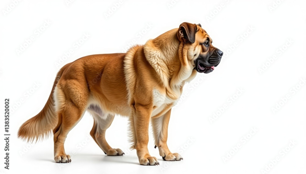 Majestic Mastiff, powerful stance, white background, animal, ears Majestic Mastiff, powerful stance, white background, animal, ears