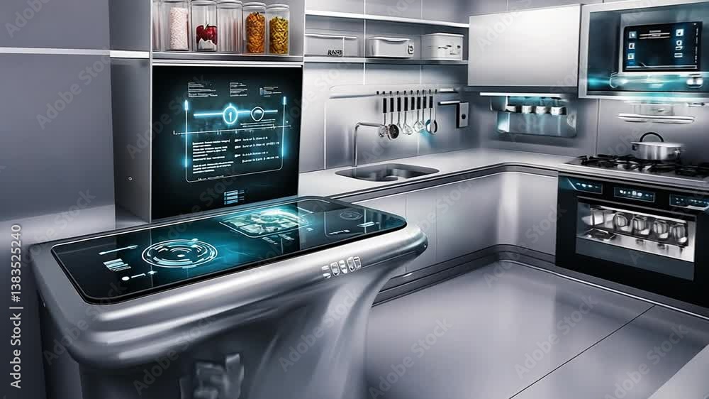 Sleek Futuristic Kitchen Design with Integrated Smart Technology and Modern Appliances Sleek Futuristic Kitchen Design with Integrated Smart Technology and Modern Appliances