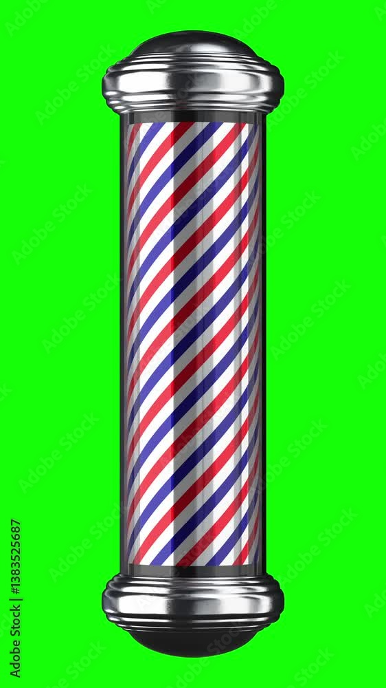 Rotating classic barbershop pole isolated on green background - 3D 4k animation (2160 x 3840 px) Rotating classic barbershop pole isolated on green background - 3D 4k animation (2160 x 3840 px)
