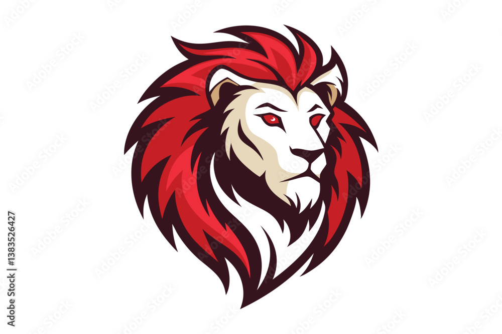 Lion Head Design with Red Mane and Eyes Mascot Style Lion Head Design with Red Mane and Eyes Mascot Style