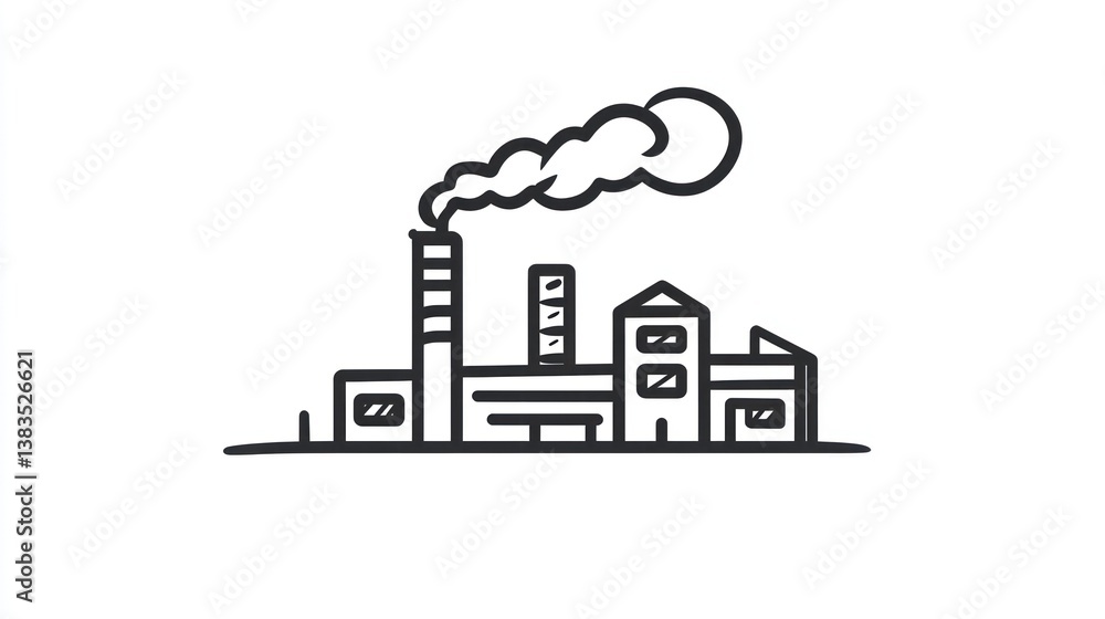 Simple factory sketch, smoke billowing, industrial scene, illustration Simple factory sketch, smoke billowing, industrial scene, illustration