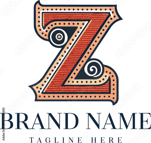 Vintage style letter Z logo with an ornamental frame. Generative AI.
