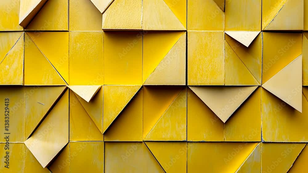 Abstract yellow geometric wall with triangles and squares for modern architecture design