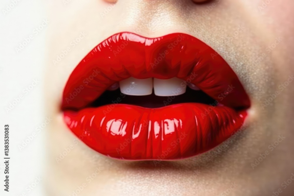 Obraz premium Close-up vibrant red lips, pristine white backdrop, perfect, simple, close-up