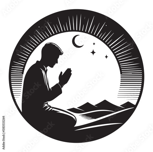 praying silhouettes vector on a white background.