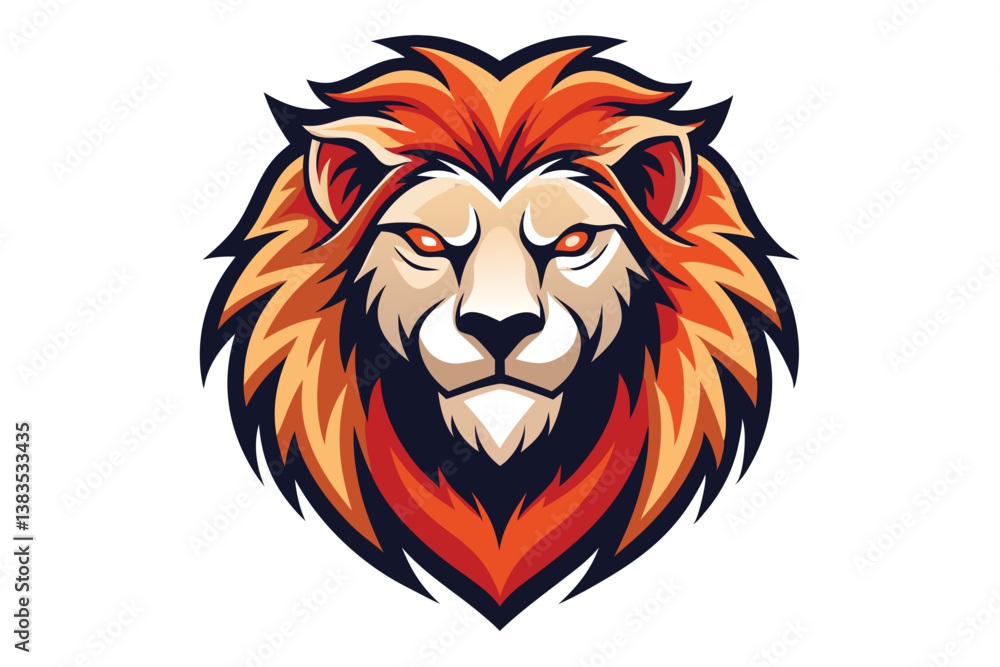 Vibrant Lion Head Mascot with Fiery Mane on a White Background Vibrant Lion Head Mascot with Fiery Mane on a White Background