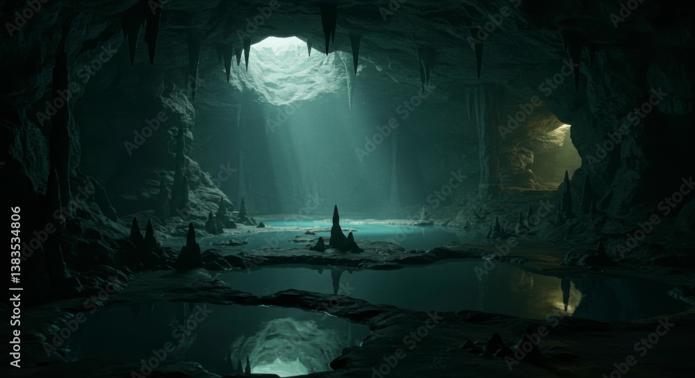 Obraz premium Dark cave interior with a pool of water