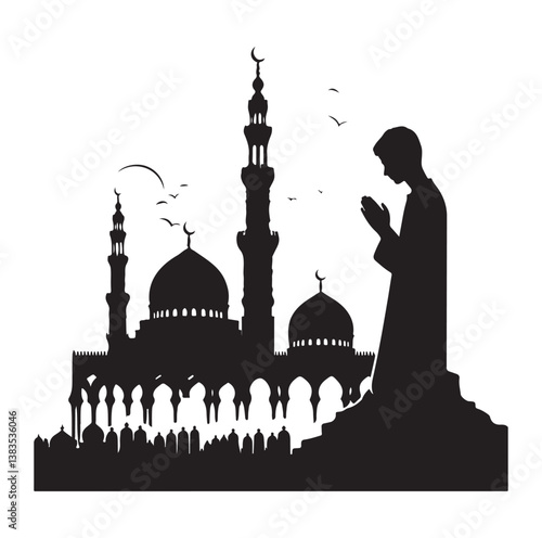 praying silhouettes vector on a white background.