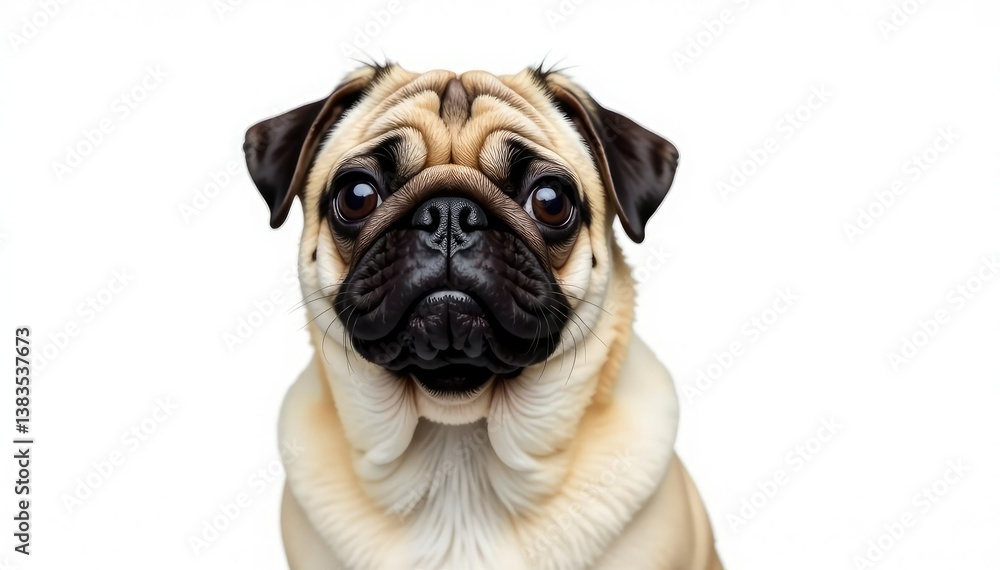 Obraz premium Solo pug, crisp white backdrop Perfect for pet themes , companion, domestic