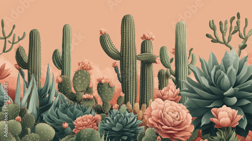 Vibrant desert plants with blooming flowers.