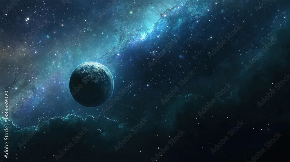 Mystical planet against starry cosmic backdrop. Mystical planet against starry cosmic backdrop.