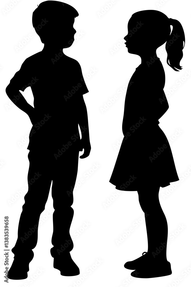 Set of kids boy and girl silhouette isolated on white background Set of kids boy and girl silhouette isolated on white background