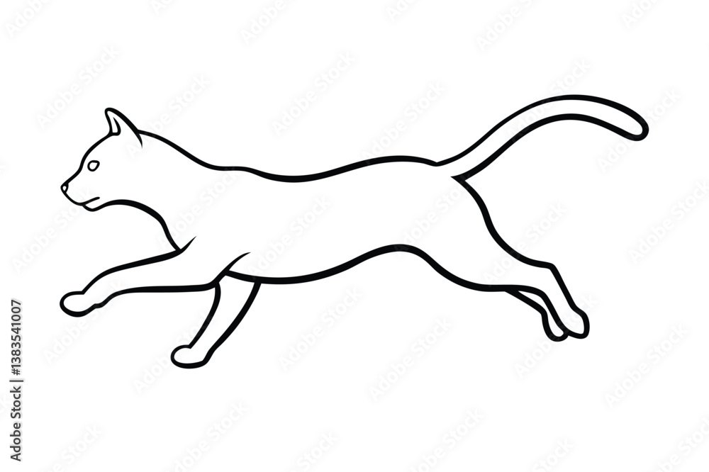 Fototapeta premium Leaping Cat with Black Outline on Transparent Background Clipart