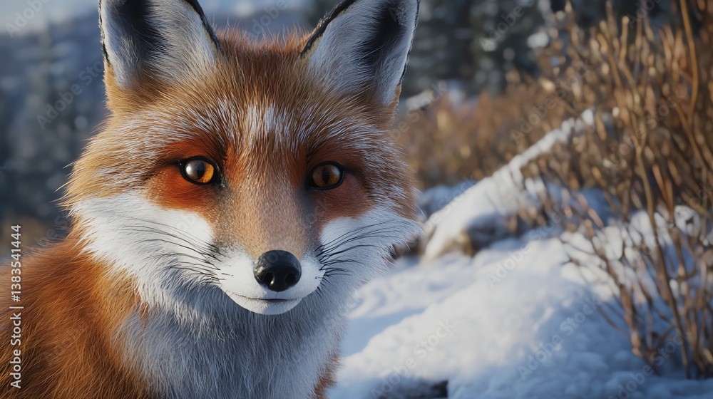 Obraz premium Close-up of a fox in a snowy landscape.
