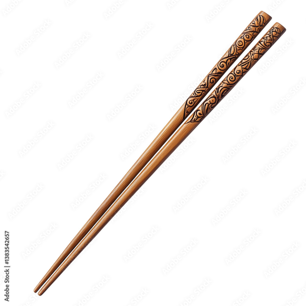 Wooden chopsticks with intricate carvings, isolated on a transparent background. Wooden chopsticks with intricate carvings, isolated on a transparent background.