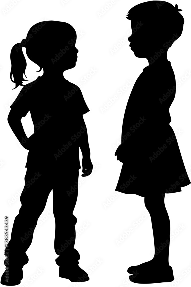 Set of kids boy and girl silhouette isolated on white background Set of kids boy and girl silhouette isolated on white background