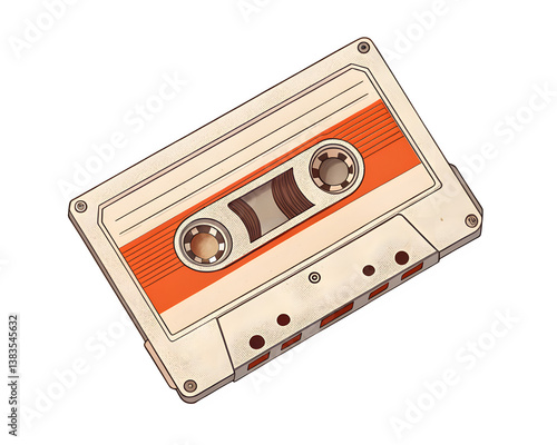 Transparent Illustration of a Vintage Audio Cassette Tape Showcasing Retro Design and Geometric Details