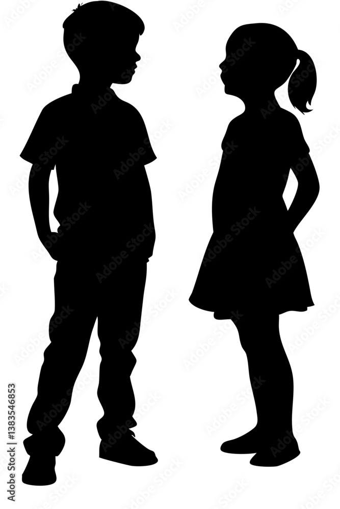 Set of kids boy and girl silhouette isolated on white background Set of kids boy and girl silhouette isolated on white background