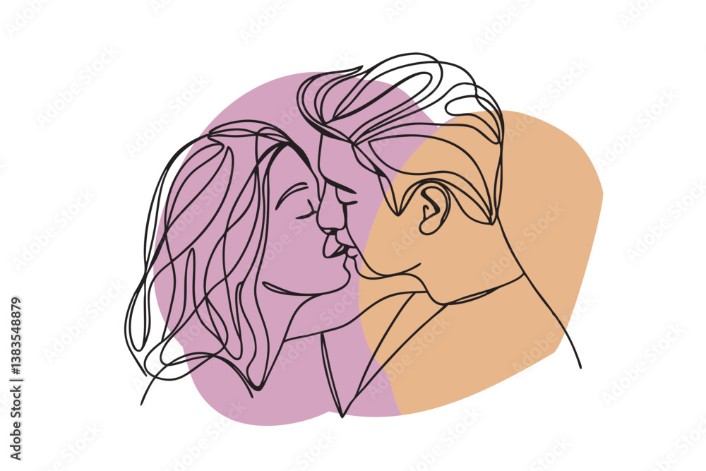one line drawing of beautiful couple kisses, vector illustration one line drawing of beautiful couple kisses, vector illustration