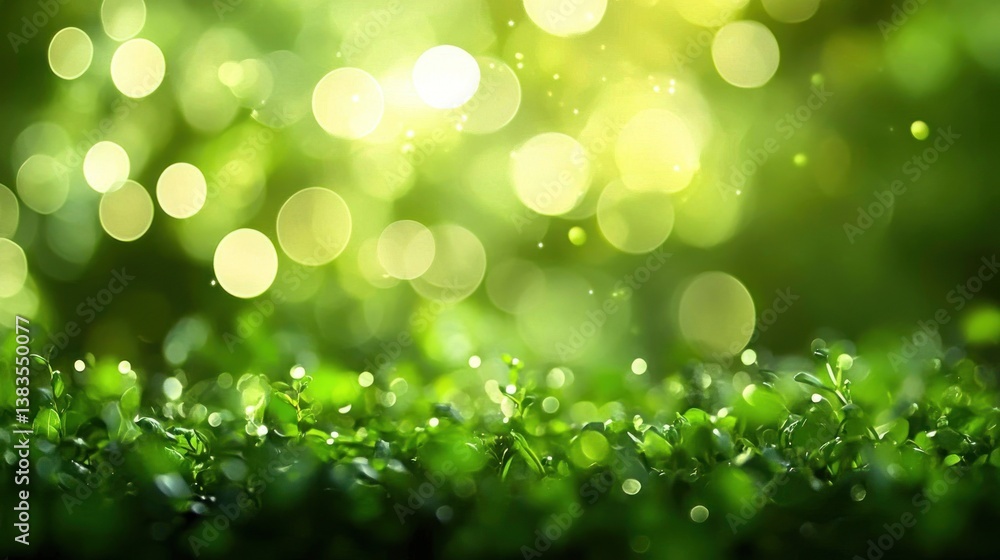 Obraz premium Lush green foliage bathed in sunlight with bokeh effect.