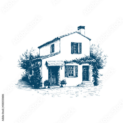 Hand drawn greek taverna sketch illustration