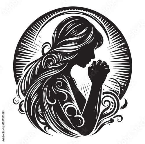  praying silhouettes vector on a white background.