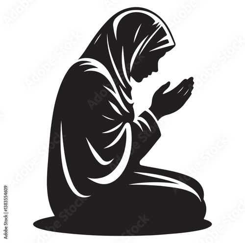  praying silhouettes vector on a white background.