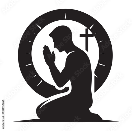  praying silhouettes vector on a white background.