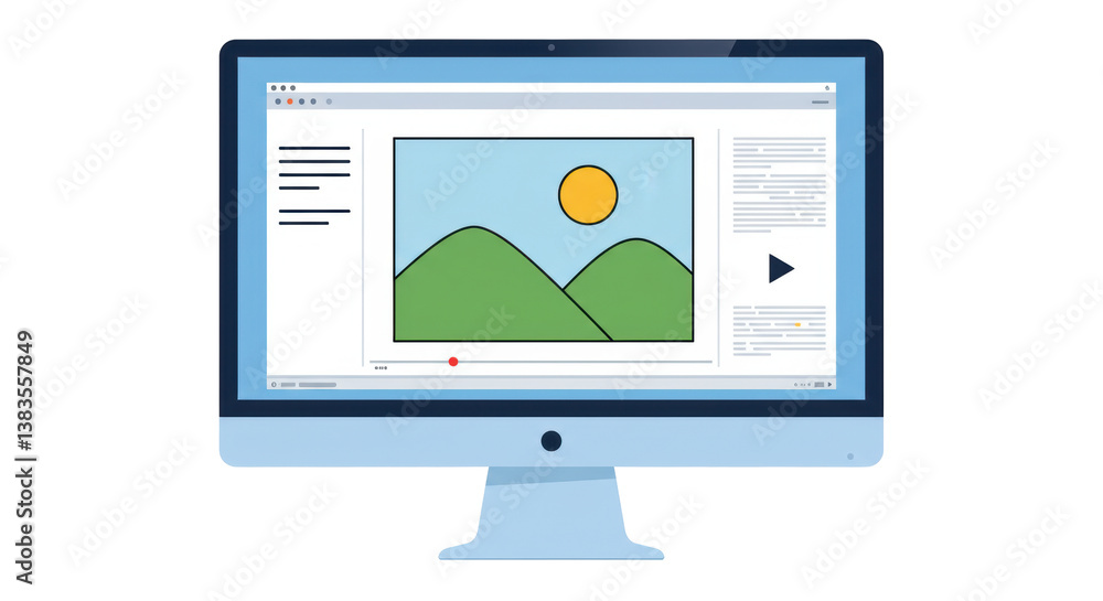 Isolated Computer Screen Displaying Landscape Video Player Isolated Computer Screen Displaying Landscape Video Player