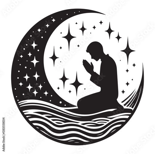  praying silhouettes vector on a white background.
