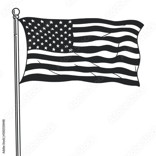 American flag waving with bold design on a pole