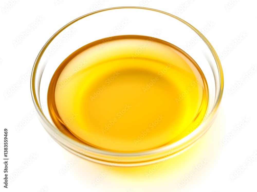 Fresh and Pure Golden Cooking Oil in a Transparent Glass Bowl – Perfect for Healthy Cooking Isolated on a White Background Fresh and Pure Golden Cooking Oil in a Transparent Glass Bowl – Perfect for Healthy Cooking Isolated on a White Background