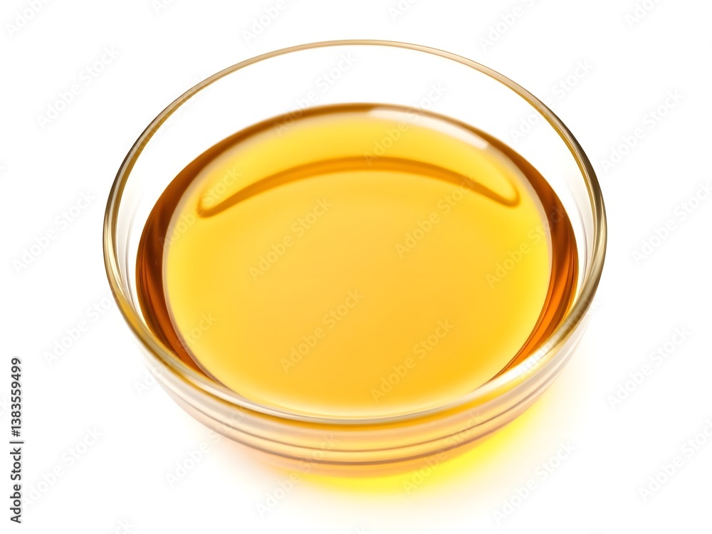 Fresh and Pure Golden Cooking Oil in a Transparent Glass Bowl – Perfect for Healthy Cooking Isolated on a White Background Fresh and Pure Golden Cooking Oil in a Transparent Glass Bowl – Perfect for Healthy Cooking Isolated on a White Background