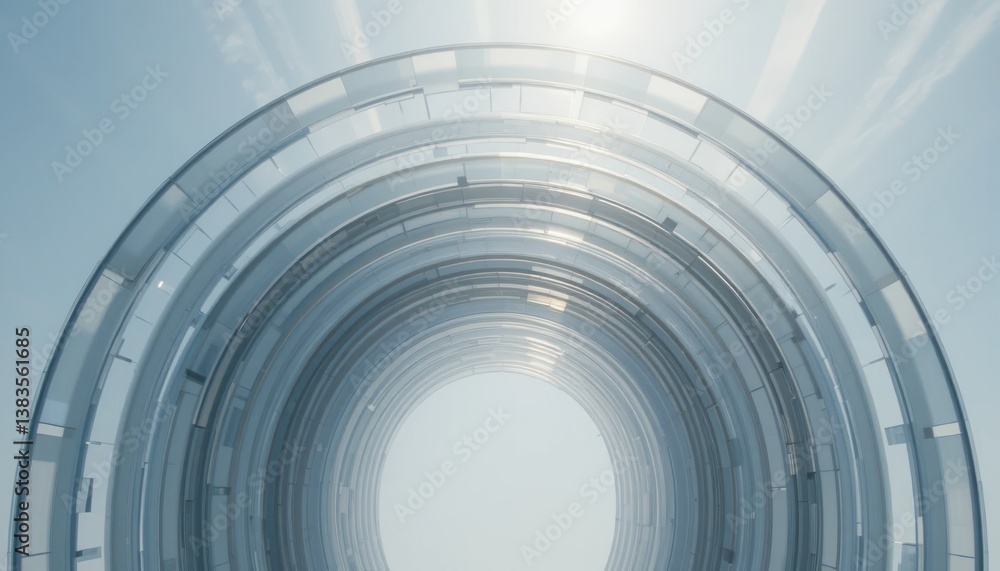 Obraz premium Exploring futuristic glass tunnel structures urban cityscape digital art bright environment wide-angle view conceptual innovation