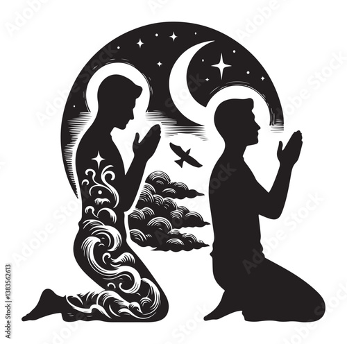  praying silhouettes vector on a white background.