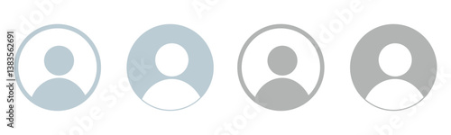 Minimalist default user avatar icon set in neutral gray tones, perfect for profile placeholders, account images, social media, web design, UI/UX, and available as a vector illustration