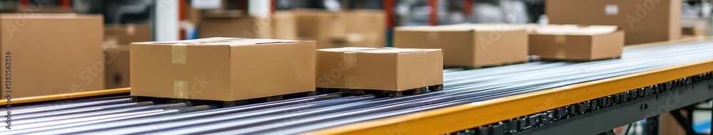 Dynamic E-commerce Logistics: Conveyor Belt with Packages in Modern Warehouse. Efficient Parcel Movement on White Background Illustrates Fast Delivery Process. Abstract Business Poster for Online Reta Dynamic E-commerce Logistics: Conveyor Belt with Packages in Modern Warehouse. Efficient Parcel Movement on White Background Illustrates Fast Delivery Process. Abstract Business Poster for Online Reta