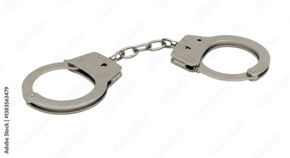 Isolated Gleaming Metallic Handcuffs with Chain Link Isolated Gleaming Metallic Handcuffs with Chain Link