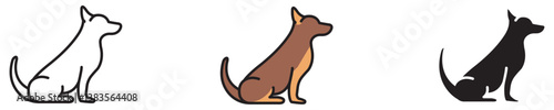 Dog icon set in outline, colored, and solid styles. Perfect for pet care, veterinary services, animal rescue, dog training, branding, mobile apps, web design, and social media graphics.