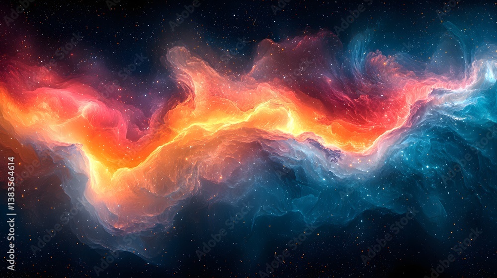 Fiery explosion in the dark sky evokes a supernova within a distant nebula Fiery explosion in the dark sky evokes a supernova within a distant nebula