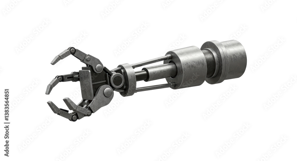 Isolated Robotic Arm Gripper Mechanism Silver Gray Metal Isolated Robotic Arm Gripper Mechanism Silver Gray Metal