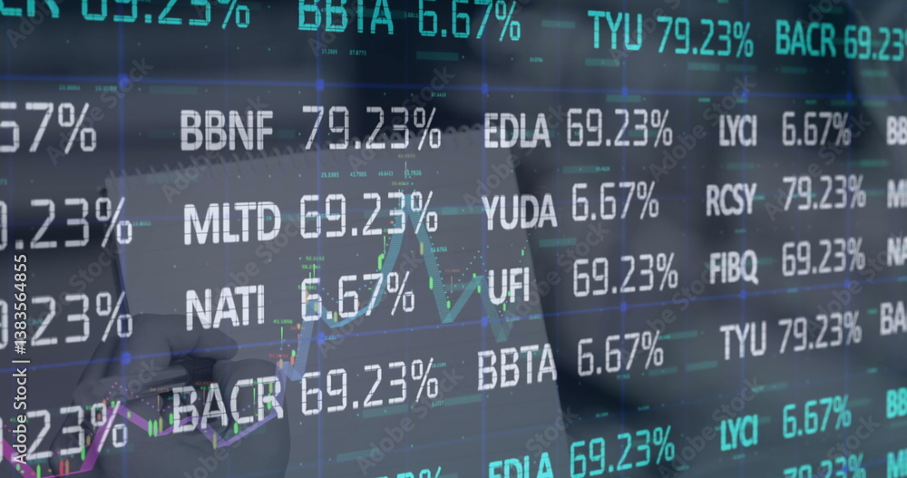 Fototapeta premium Image of financial data processing over notepad