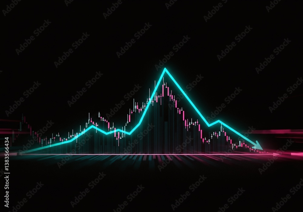 Fototapeta premium Financial graph with a falling trend, depicting market decline on dark background