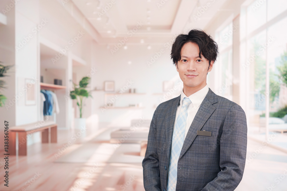 アパレル店舗で働くスーツを着た男性スタッフ アパレル店舗で働くスーツを着た男性スタッフ