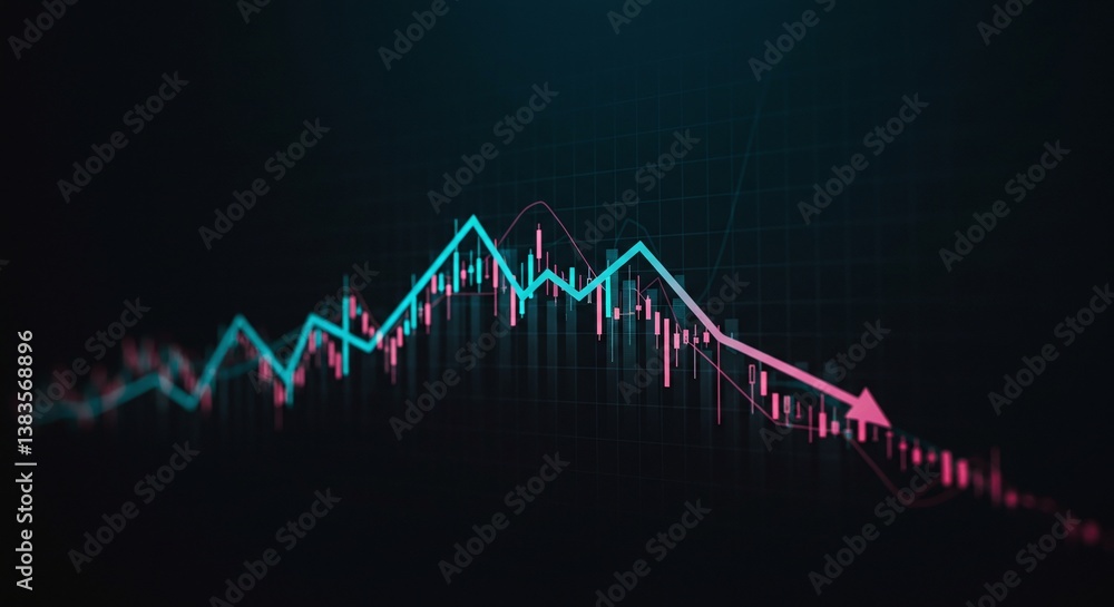 A downward trend depicted by a line graph, with a dark backdrop A downward trend depicted by a line graph, with a dark backdrop