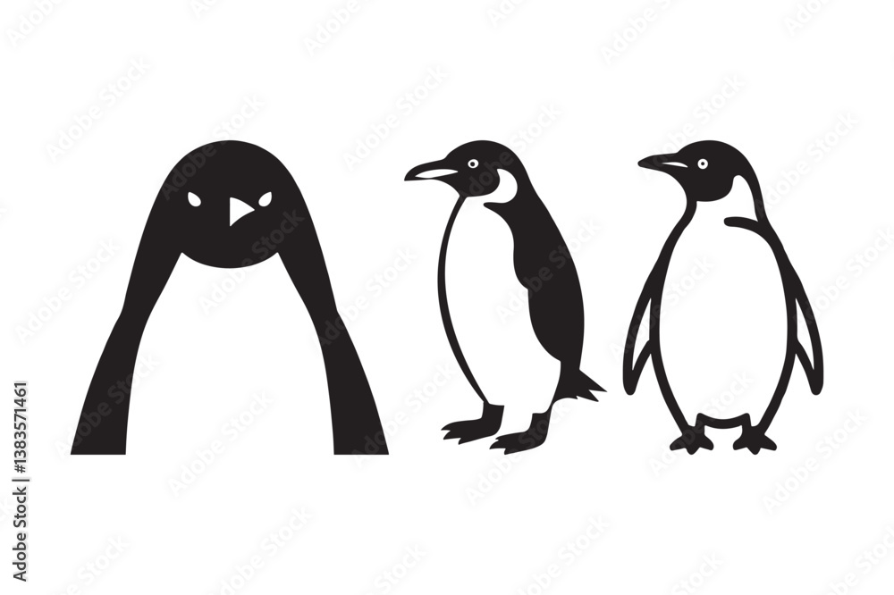 Naklejka premium Penguin Silhouette Vector Cute Arctic Bird Clipart