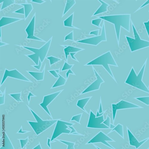 Seamless pattern with abstract spiky shard-like shapes with blue and turquoise background. Vector illustration for your abstract style designs and interiors