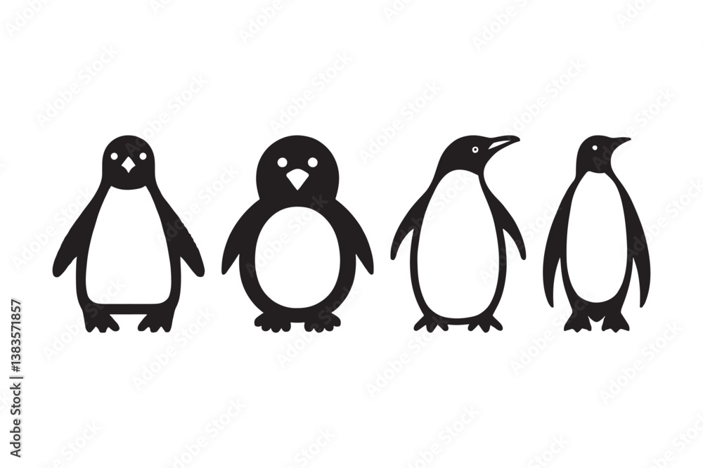 Naklejka premium Penguin Silhouette Vector Cute Arctic Bird Clipart